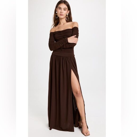 Tanya Taylor Dresses & Skirts - Tanya Taylor Marla Off-the-Shoulder Dress, Mocha Brown, NWT, Size 6